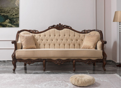 Three-seater sofa, 3-seater fabric sofa, upholstered sofa, beige fabric Chesterfield, 235cm